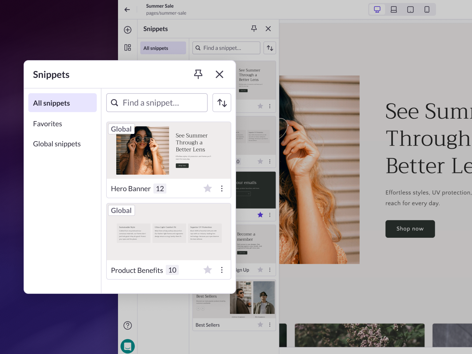 Snippets UI from Shogun Page Builder