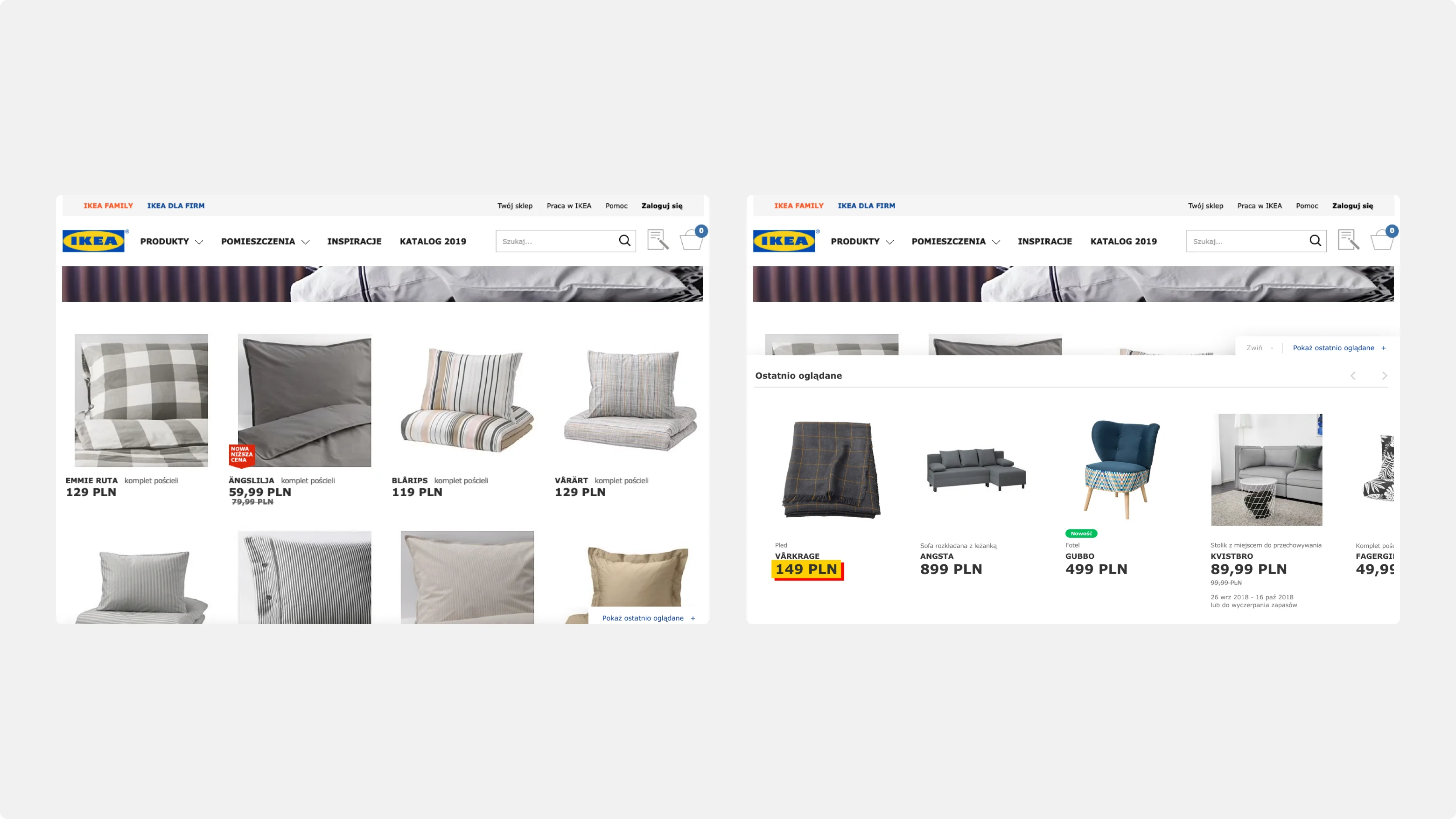 Floating Recently viewed slider on an IKEA category page, collapsed and expanded
