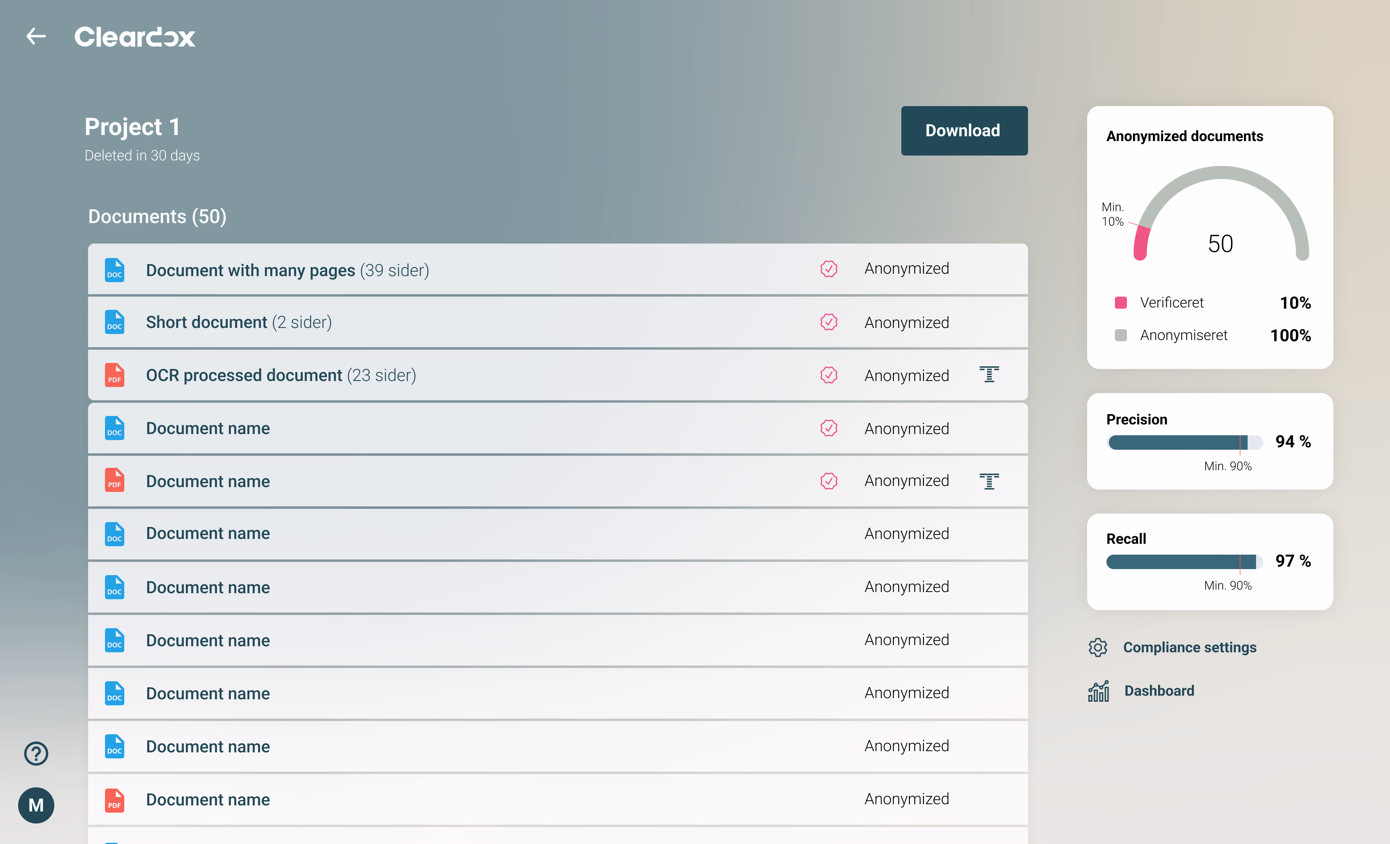 cleardox automated anonymization - monitor a single project