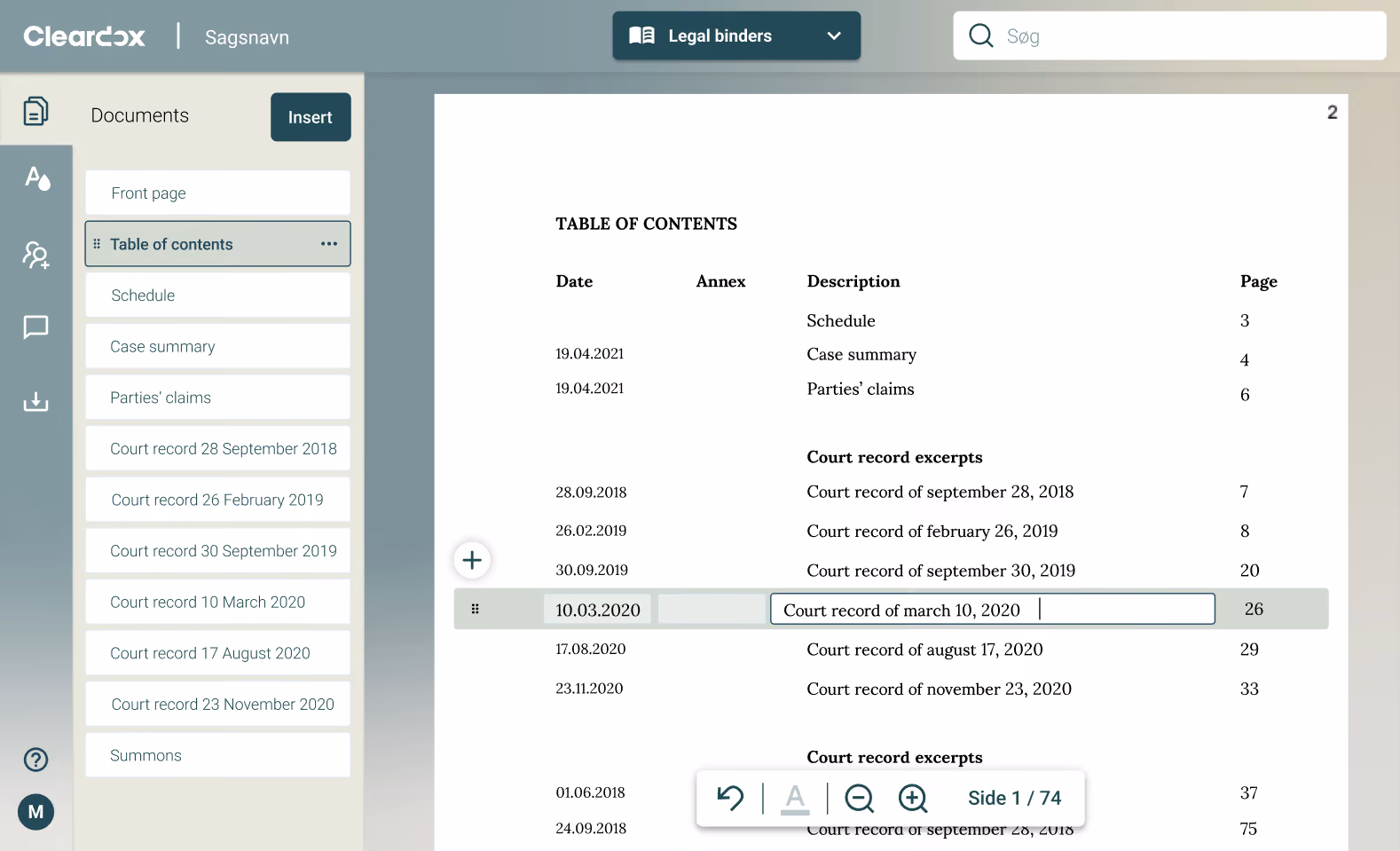 Legal binder digitilization of workflows