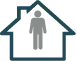 Grå hus med en grå person stående i midten.