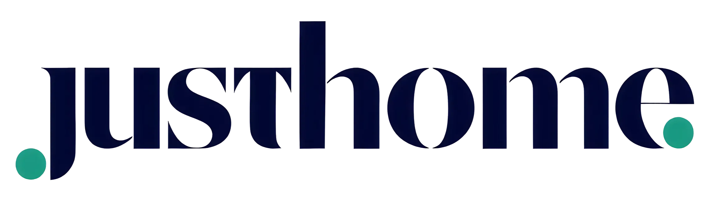 Logo von justhome mit zwei grünen Punkten am Anfang und Ende des Schriftzugs.