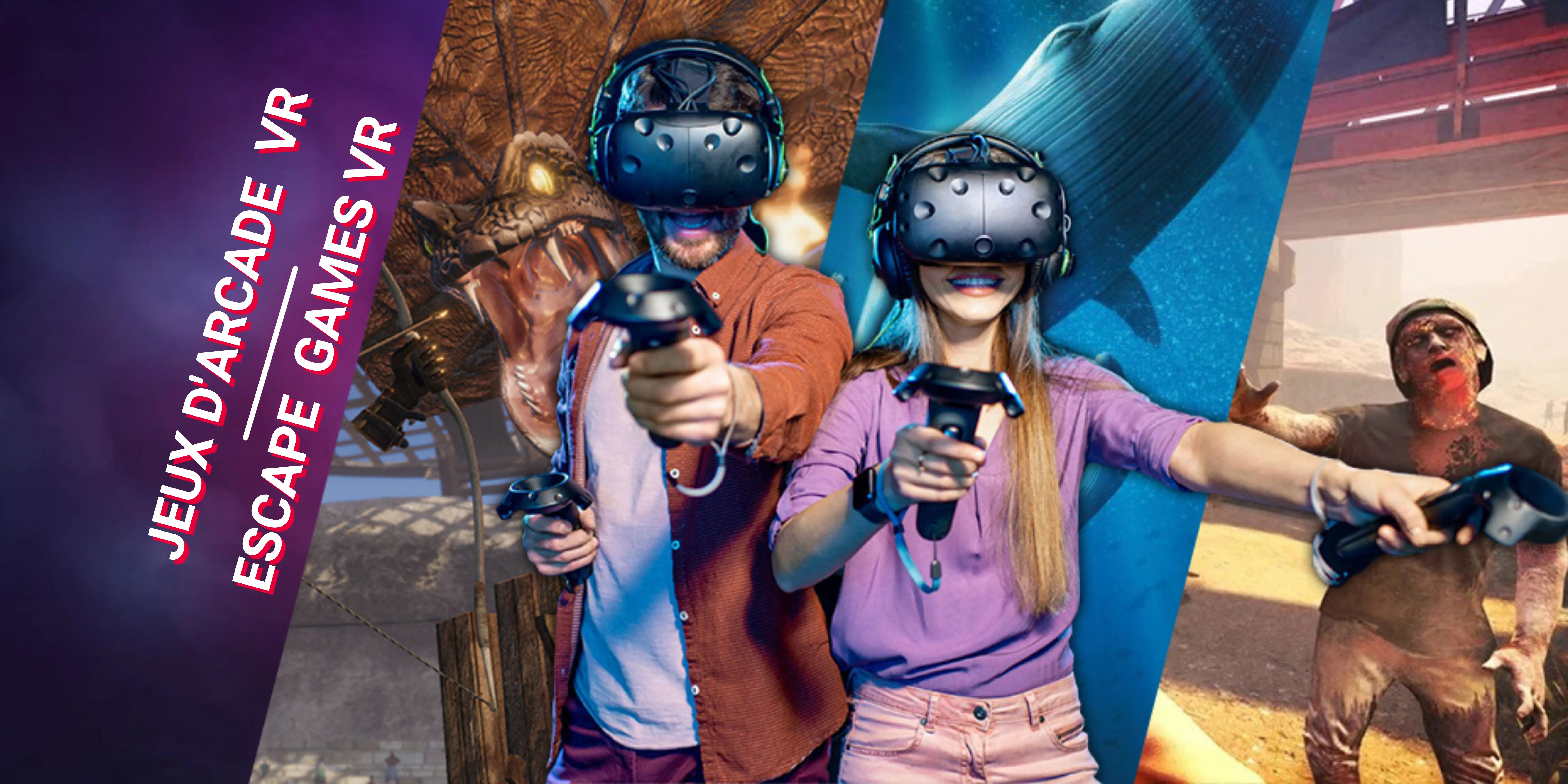 Deux joueurs jouant en VR avec casque et manettes