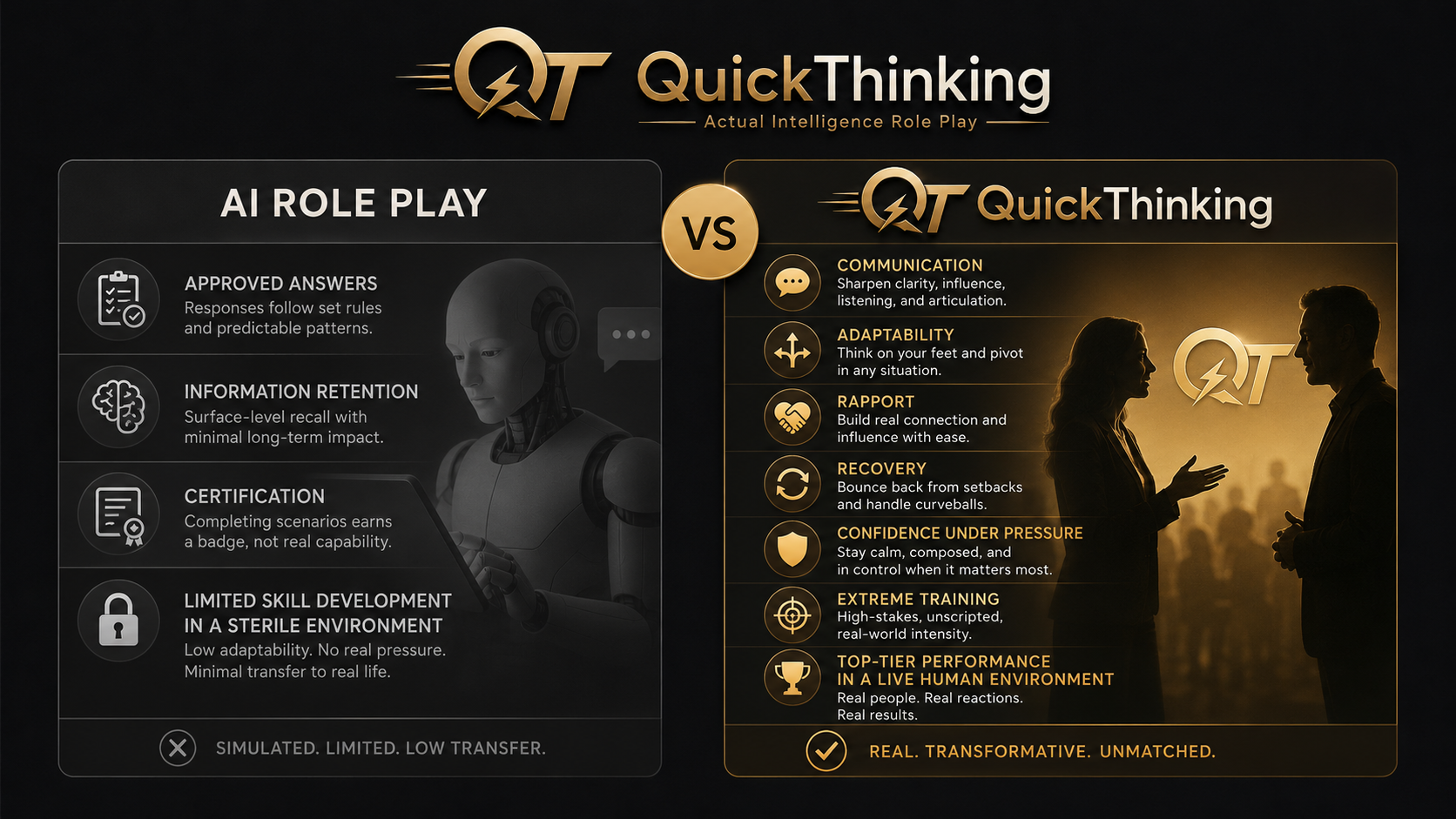AI Role Play versus QuickThinking comparison graphic