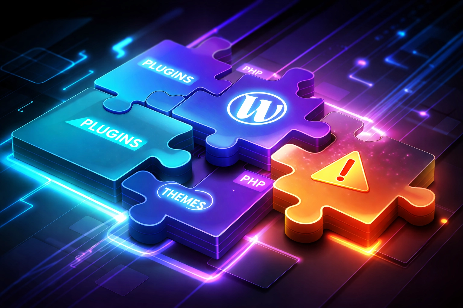 WordPress plugins and themes connecting together showing compatibility and maintenance needs