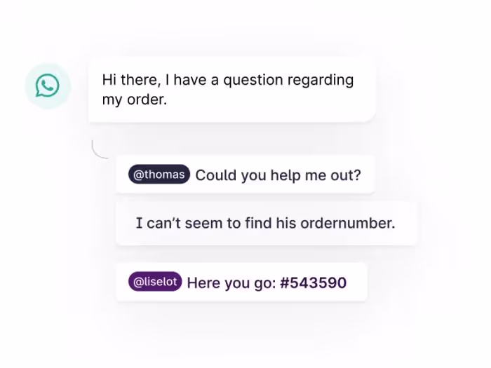 Collabore sur les messages WhatsApp avec plusieurs agents.