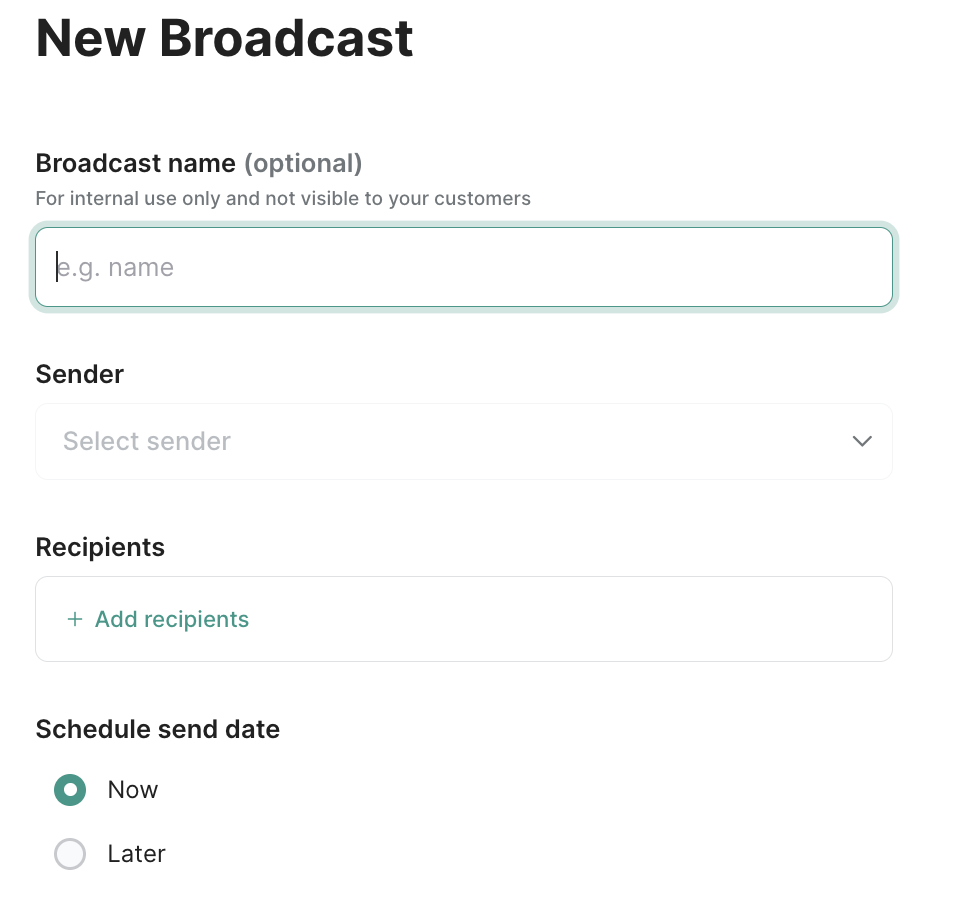 The fields you need to fill in to send out a WhatsApp bulk message in Trengo.