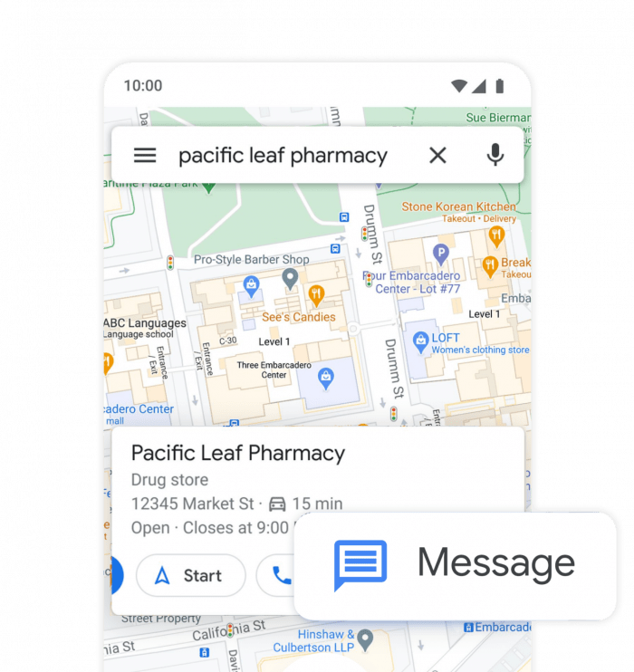 An example of a live chat via Google Maps.