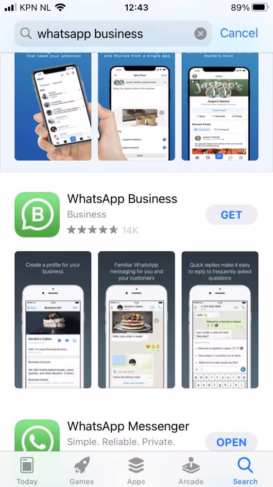 WhatsApp Business dans l'app store.