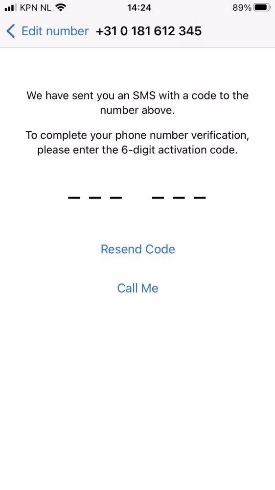 Saisis le code de vérification pour obtenir un numéro de téléphone fixe professionnel Whatsapp.