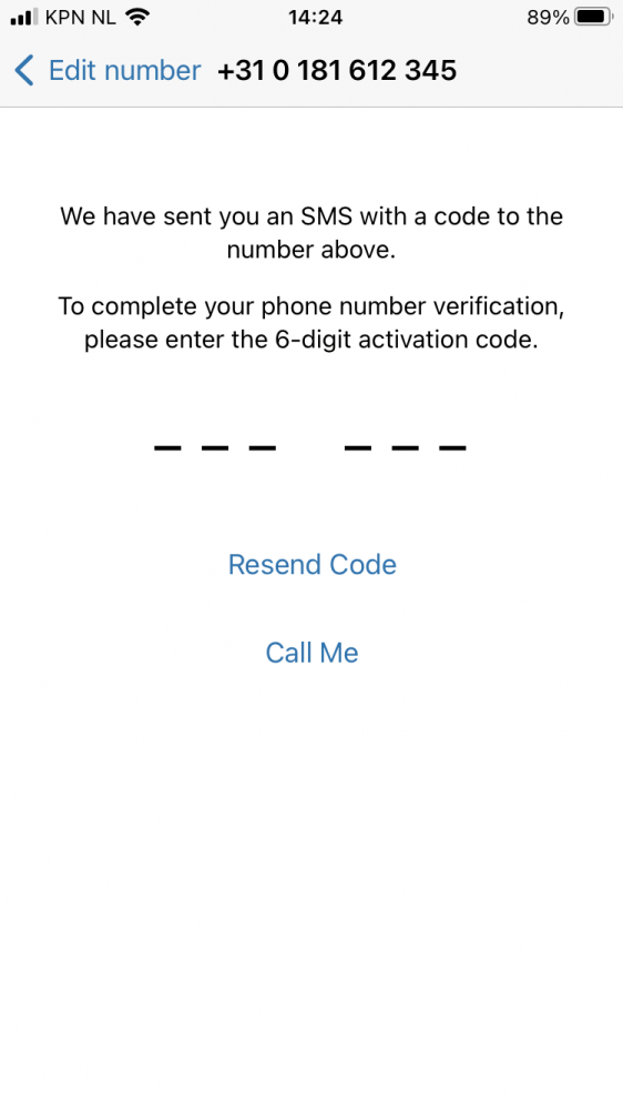 Voer de verificatiecode in om een vast zakelijk Whatsapp-nummer te krijgen.