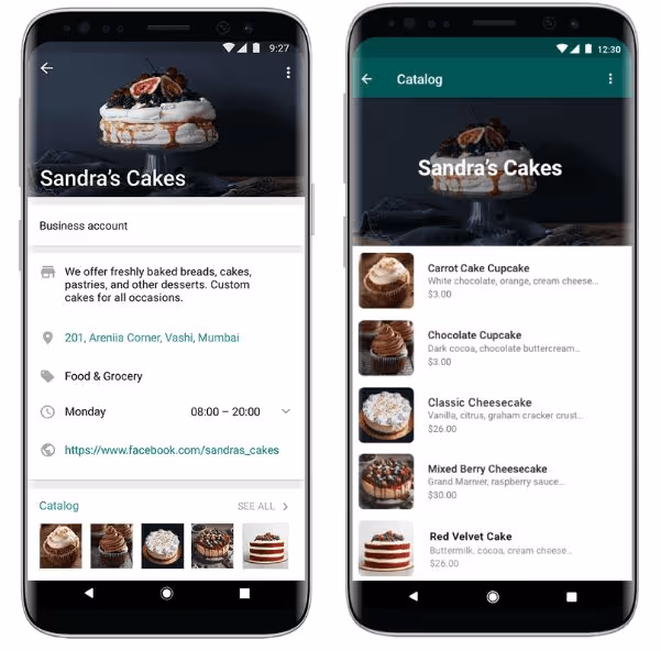 Un ejemplo de catálogo de productos de WhatsApp.
