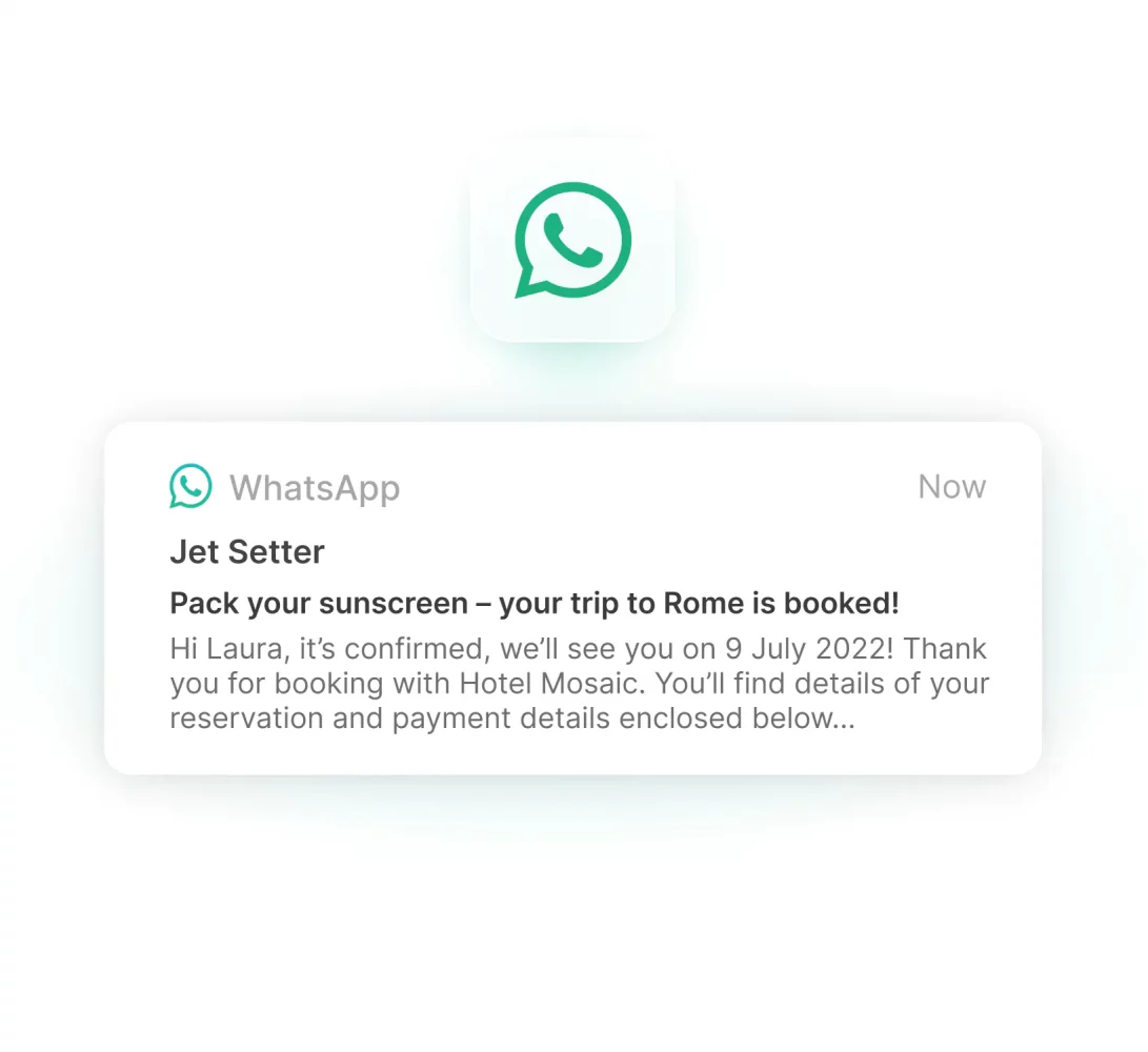 Un ejemplo de confirmación de reserva de viaje a través de WhatsApp Business.