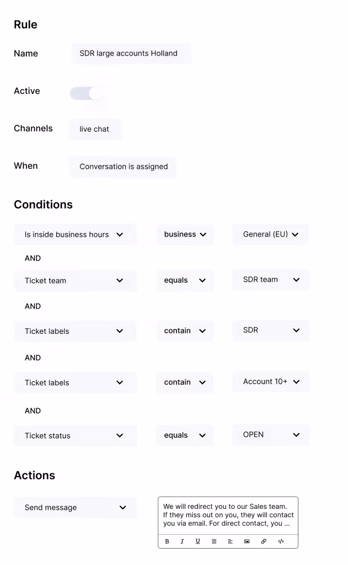 Automatisch opvolgen van live chat gesprekken.
