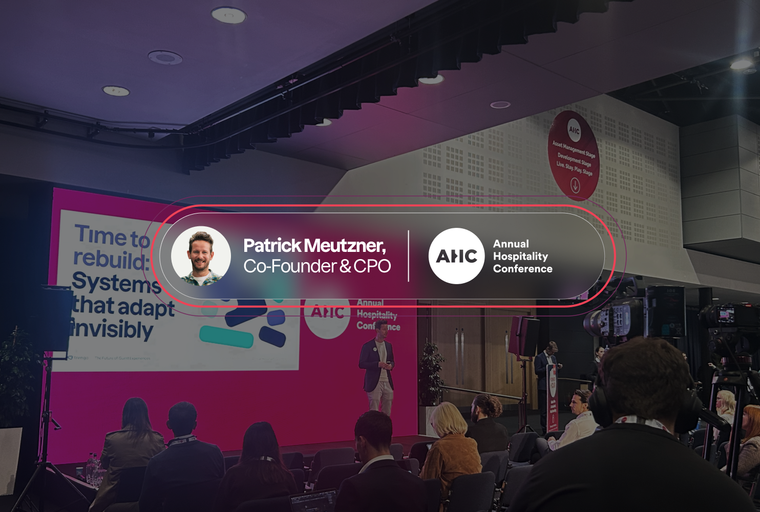 Patrick Meutzner, Co-founder & CPO of Trengo, presenting on stage at the Annual Hospitality Conference