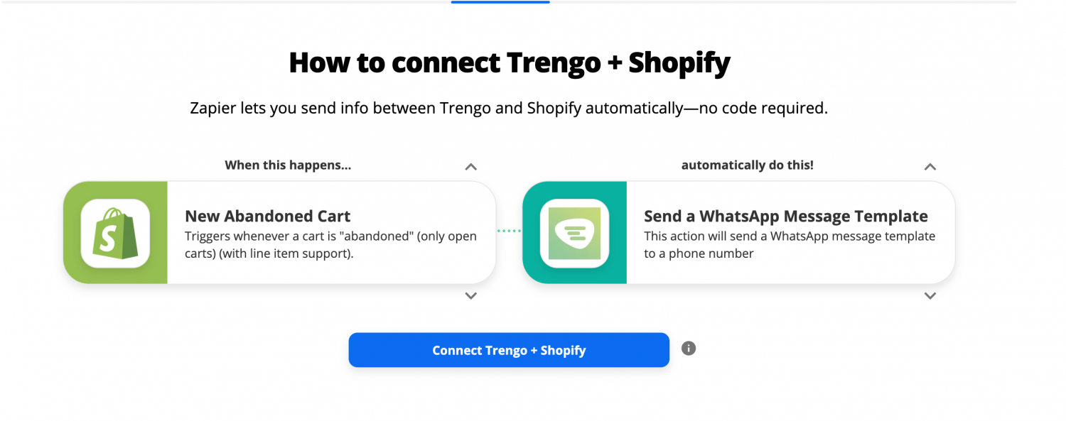 Captura de pantalla que muestra cómo enviar mensajes de WhatsApp Business utilizando la integración de Zapier con Trengo