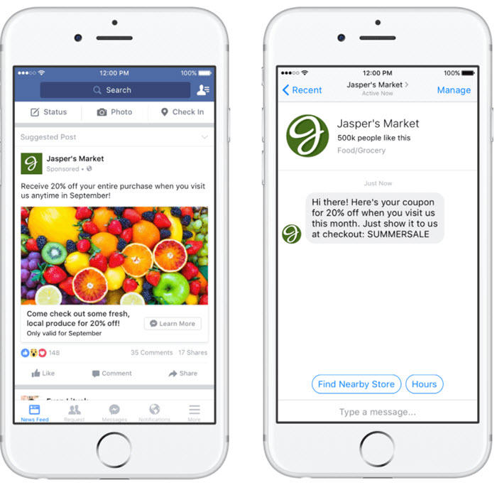 Screenshot van de interface die laat zien hoe je via Facebook Messenger iets verkoopt