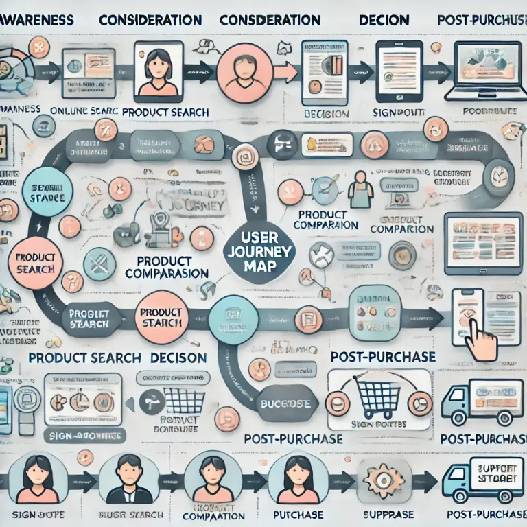 AI Customer Journey Map: Showing stages from awareness to post-purchase.