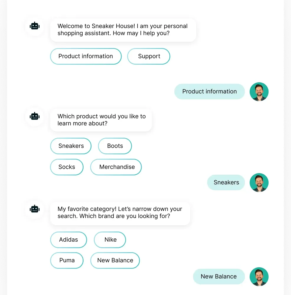 Servicio de atención al cliente mediante chatbot con IA para zapatillas deportivas.