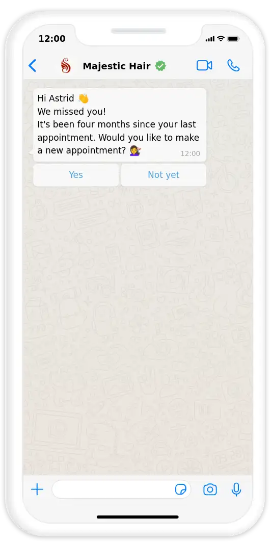 Generación de clientes potenciales a través de WhatsApp: mensaje de recordatorio de citas en el salón de belleza.