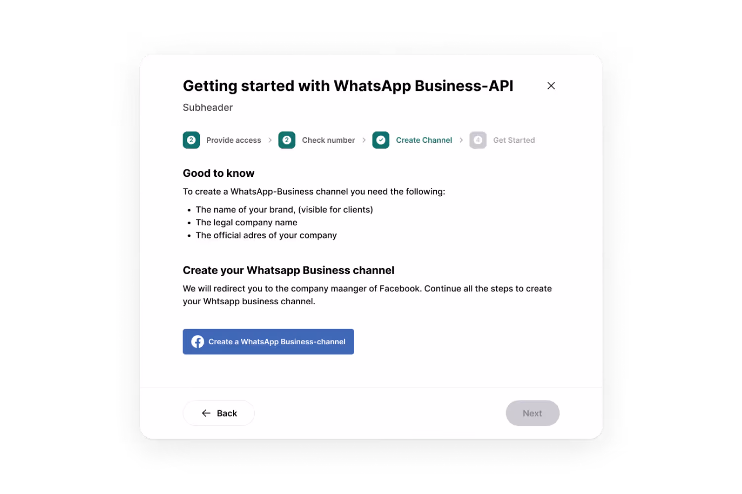 Bedrijfsgegevens toevoegen in WhatsApp Business API