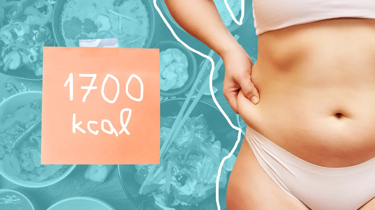 Ilustracija osobe na planu za mršavljenje sa dnevnim unosom kalorija prikazanim na sticky noteu od 1700