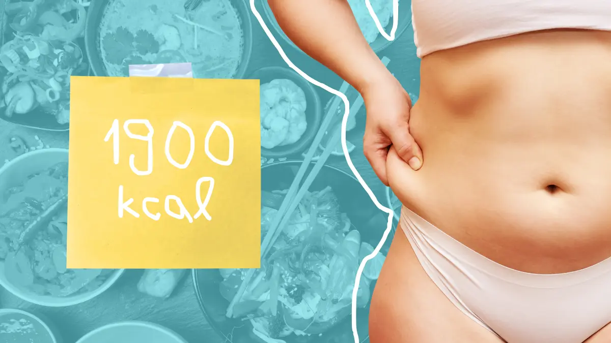 ilustracija žene koja mjeri struk pokraj sticky note-a na kojem je prikazan dnevni unos kalorija za mršavljenje