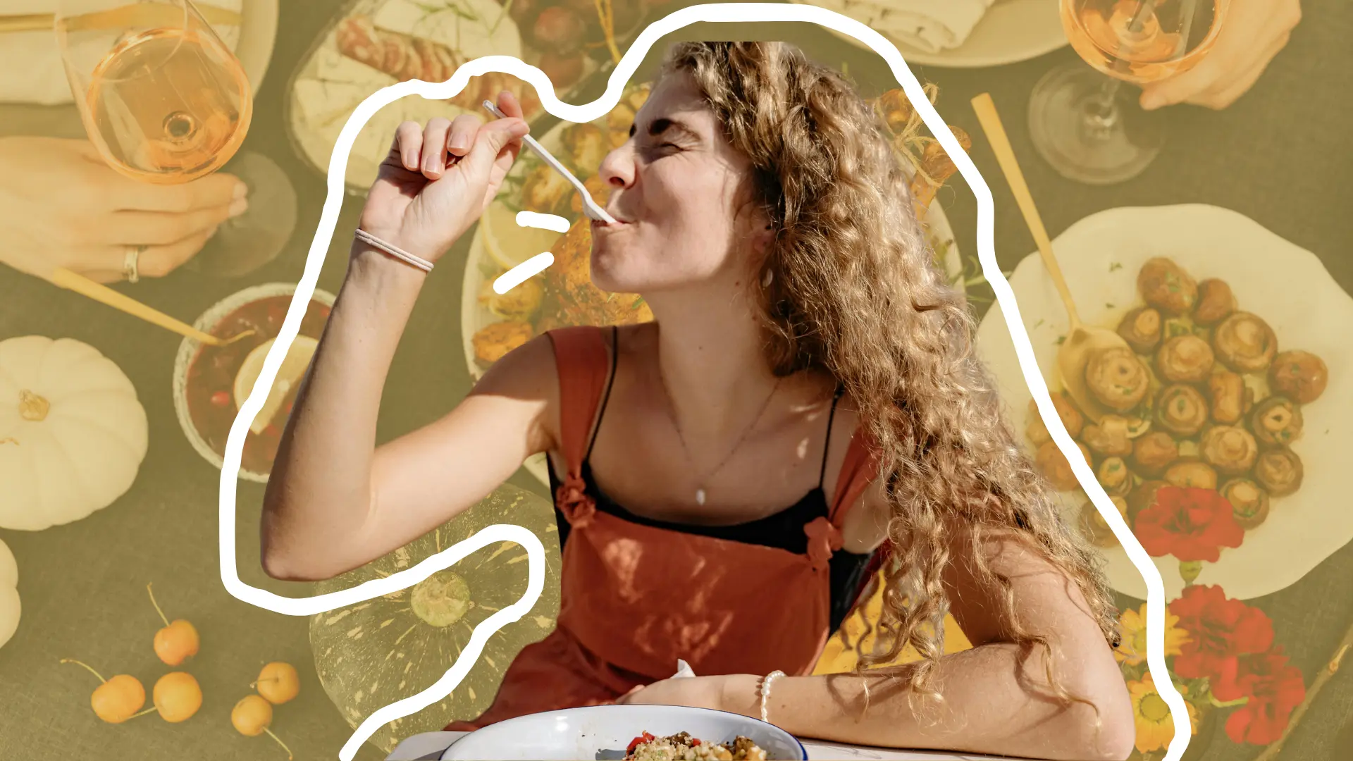 an illustration of a woman eating a healthy meal for diabetes