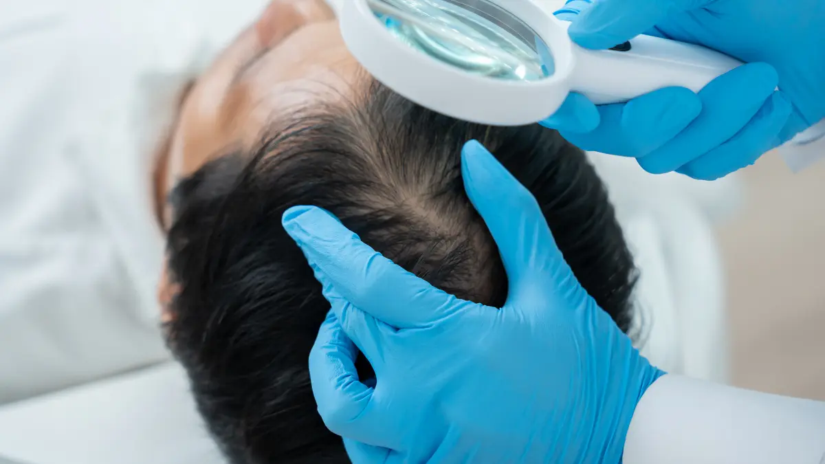 Dermatologinja preledava kosu kako bi dala dijagnozu levela biotina