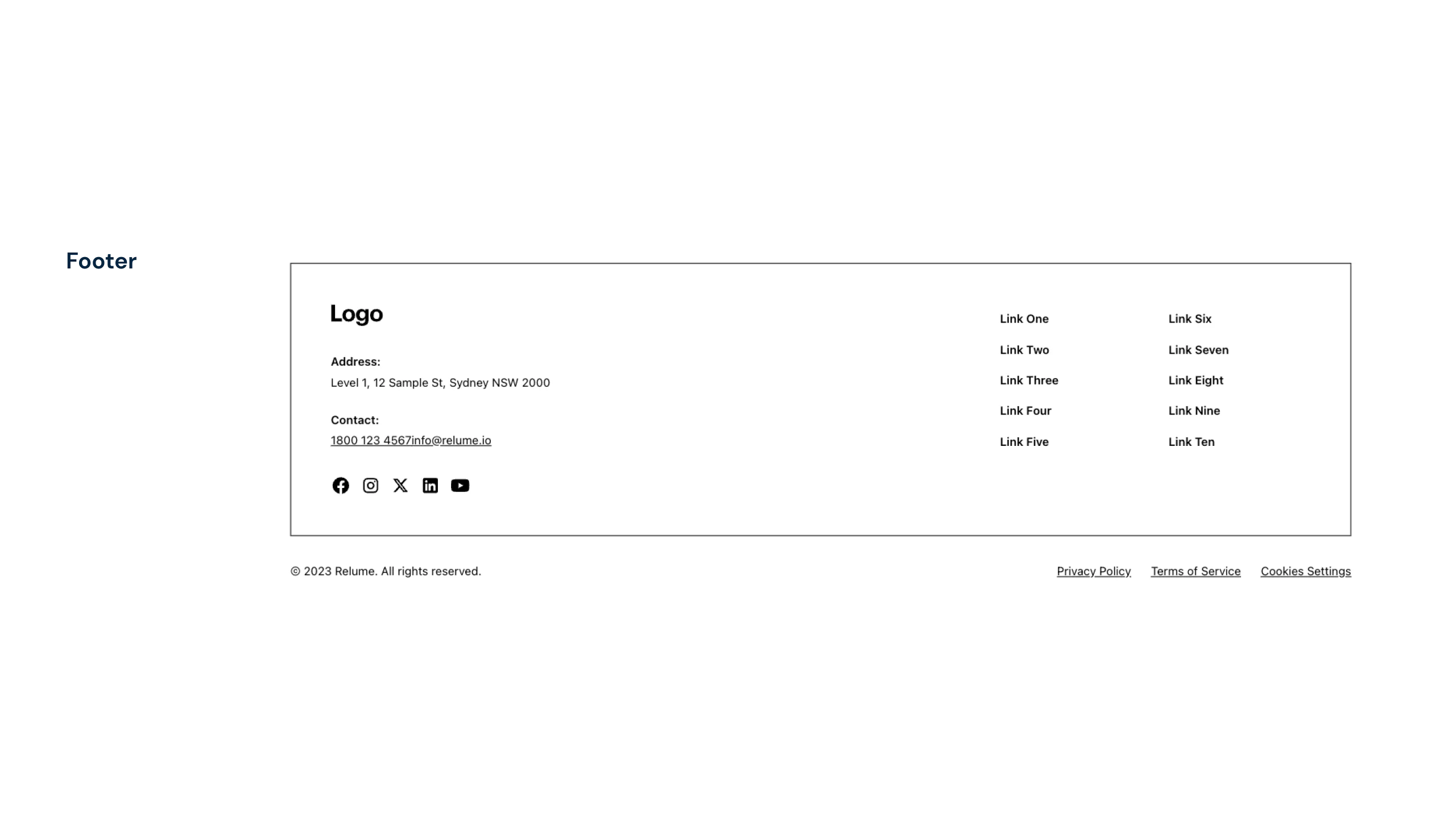 The wireframes for the footer component in Pourya's portfolio