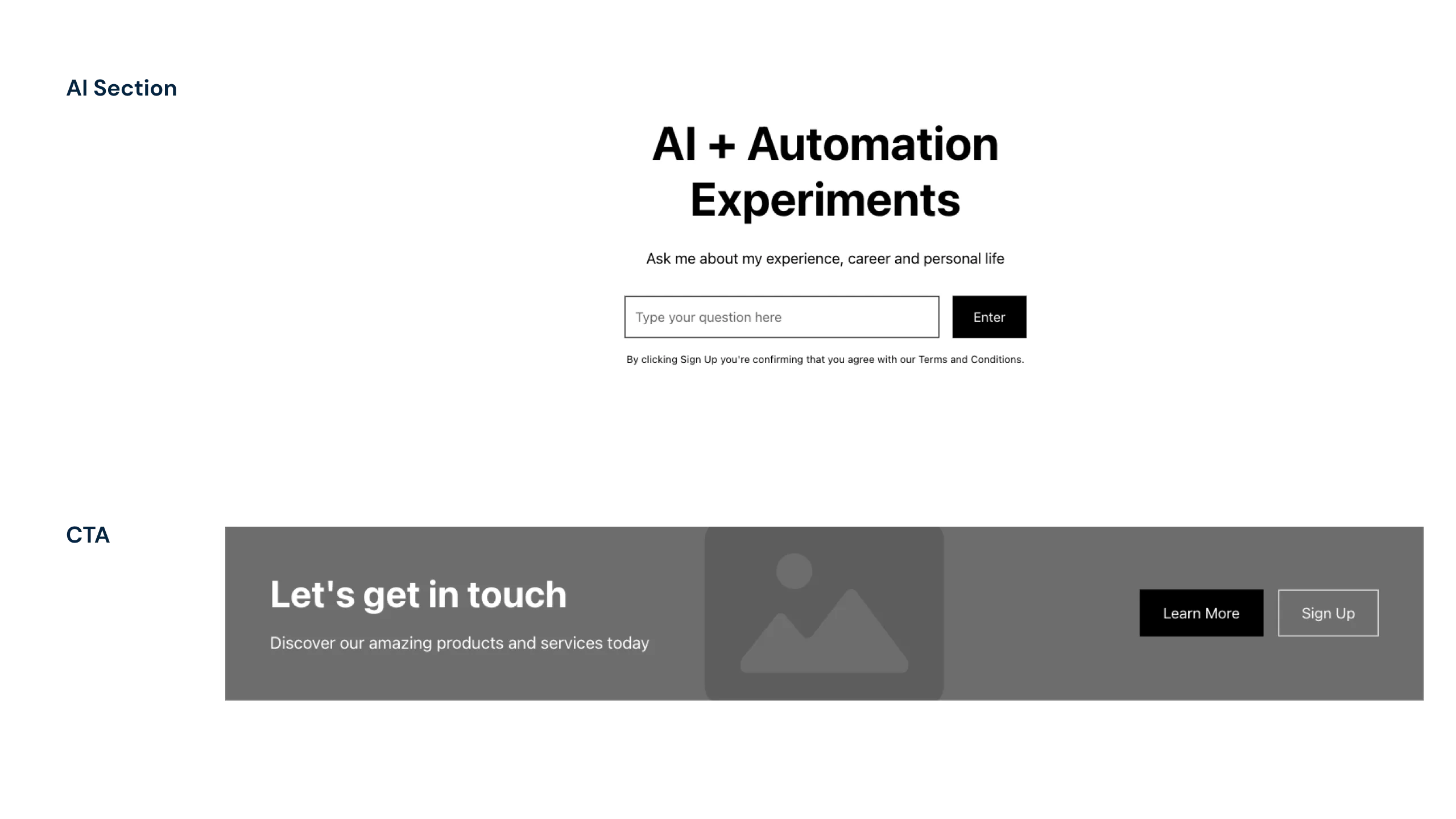 Pourya's wireframes for the AI section and CTA