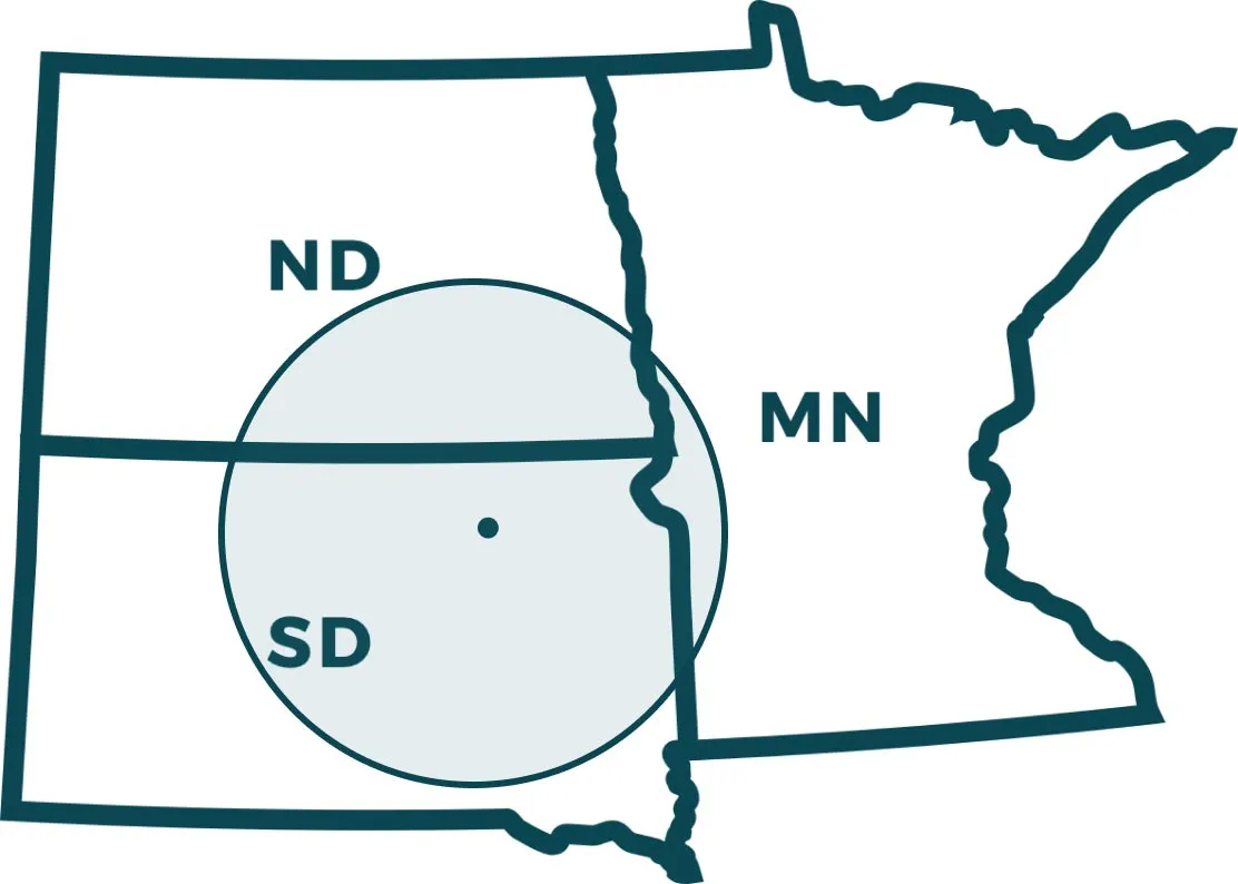 service area map of SD, ND and MN