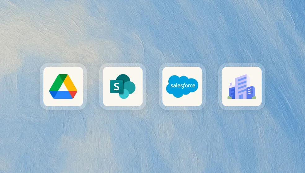 Google Drive, Salesforce, Microsoft Office SharePoint icons