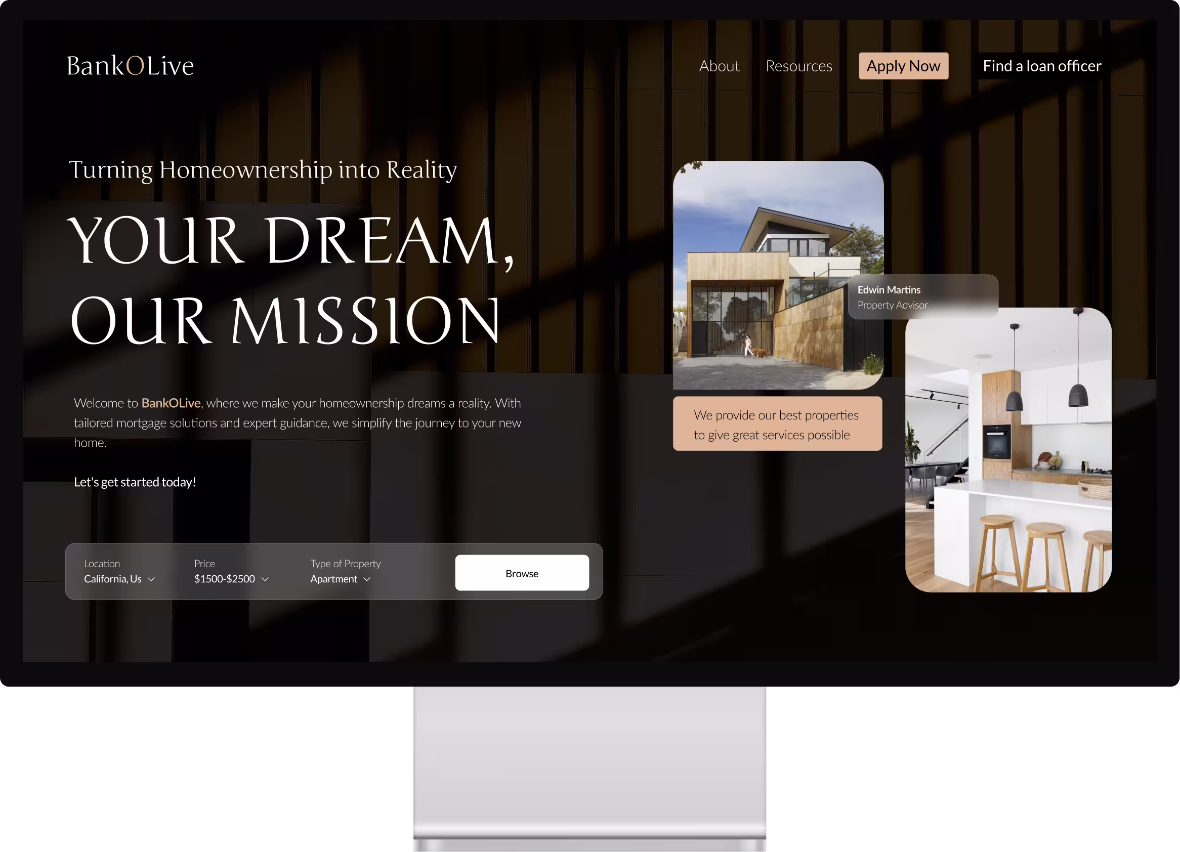 FutureOne mortgage website desktop mockup showing modern enterprise design
