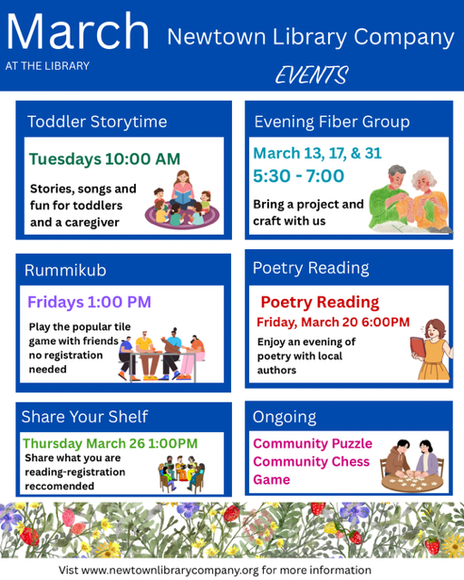 March Newtown library Company Events