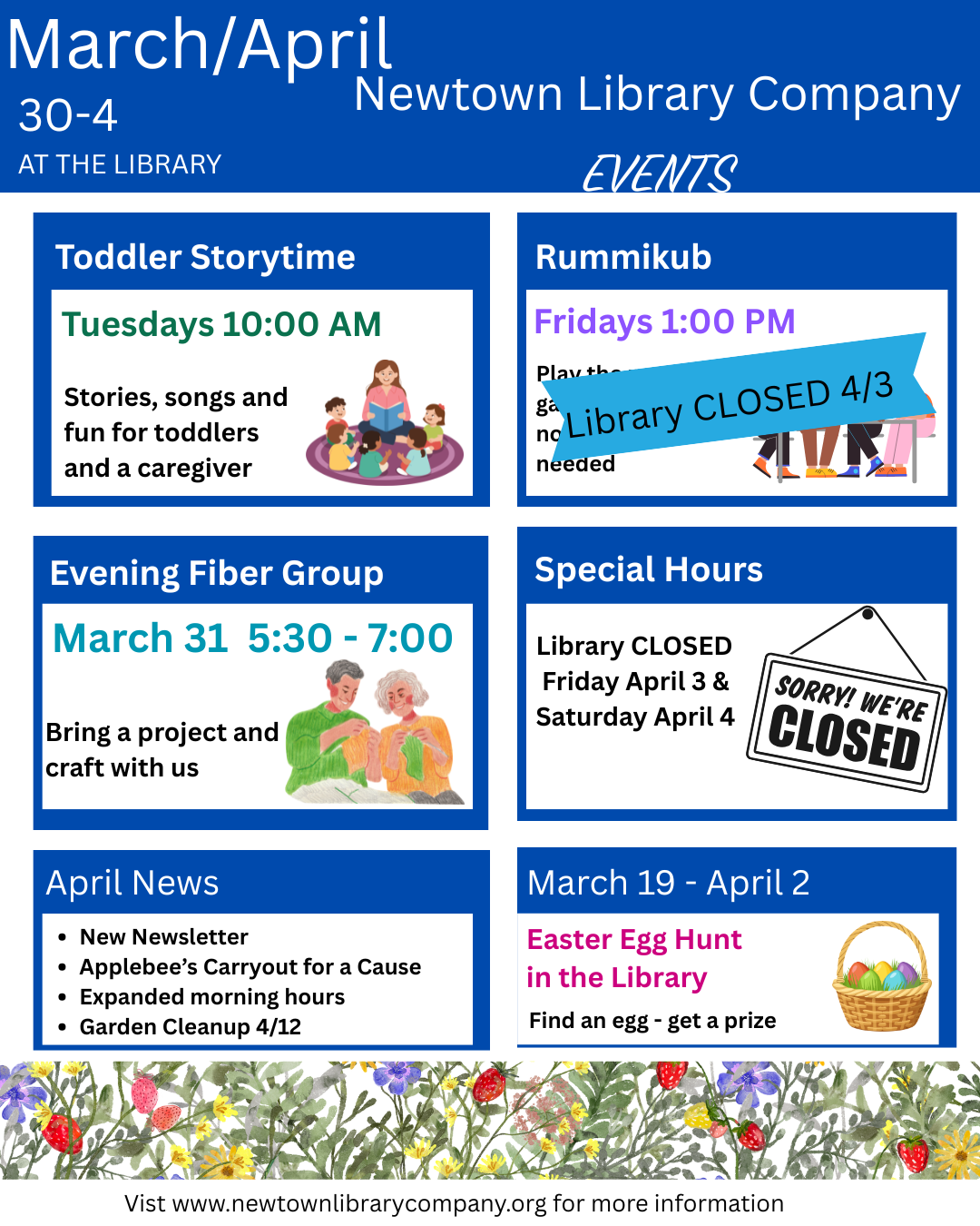 List of library events for Newtown Library Company