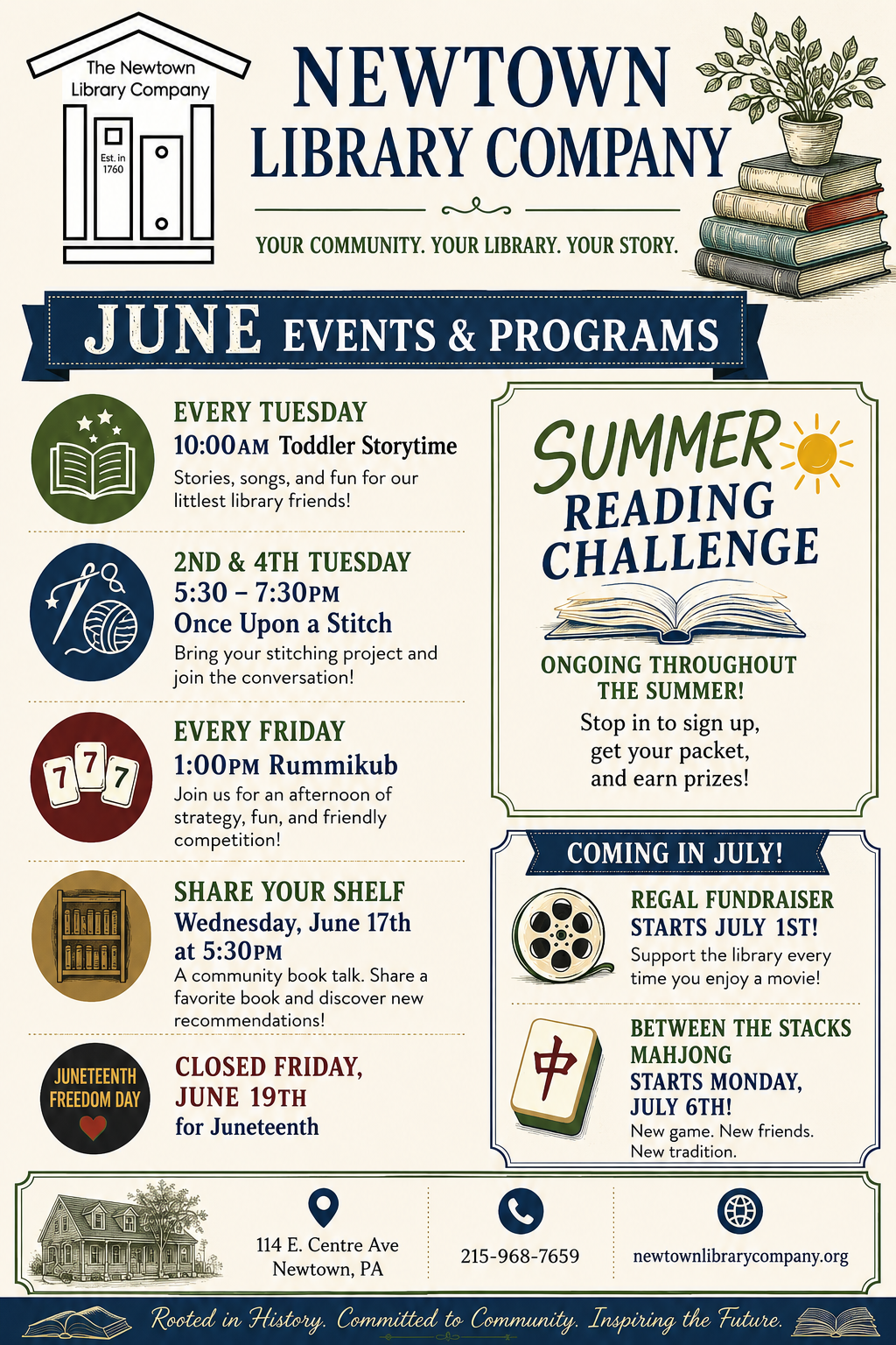 List of library events for Newtown Library Company