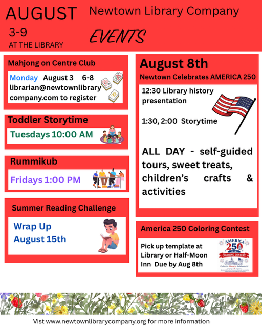 List of library events for Newtown Library Company