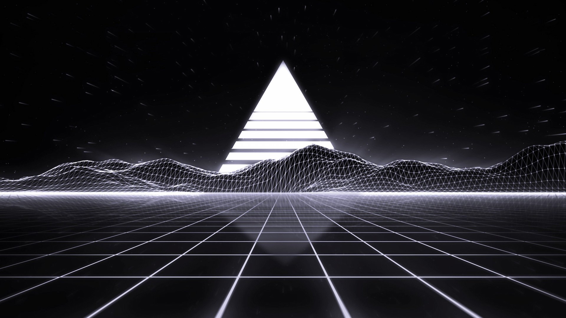 Triangle behind a mountain range made with structural grid like texture