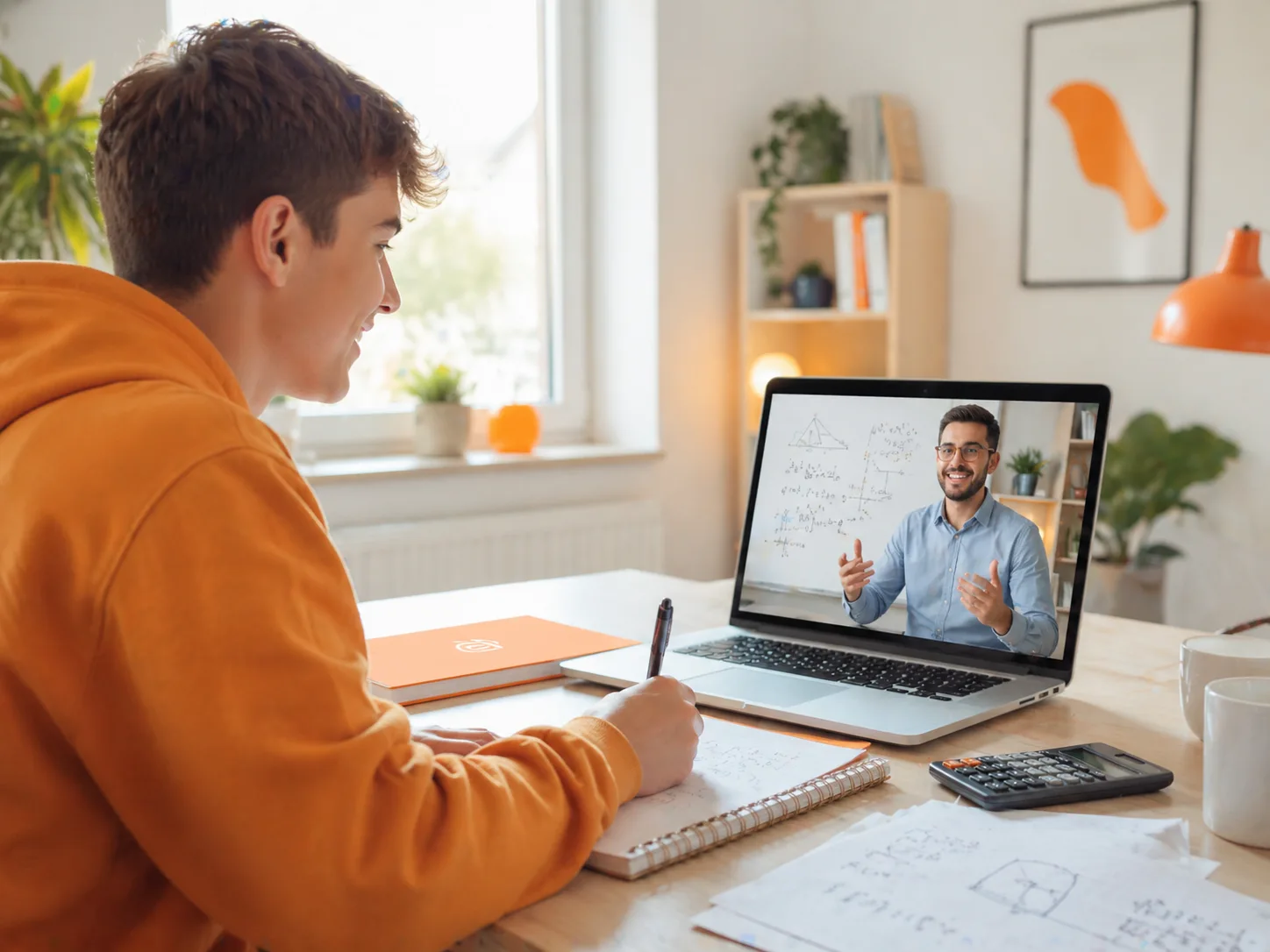 Schülerin lernt engagiert mit Notebook während einer Online-Nachhilfestunde.