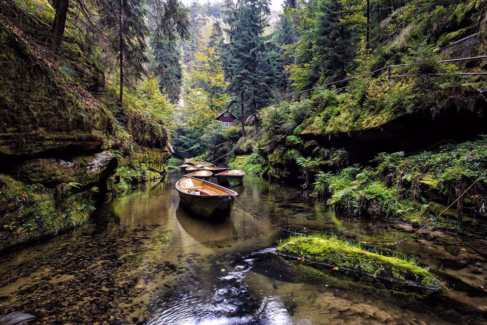 dingy ride on kamenice river in hrensko czech republic