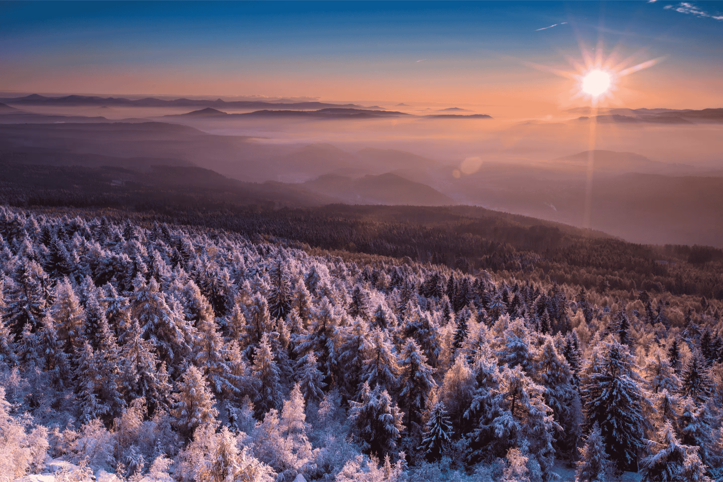 Bohemian Switzerland during sunset.