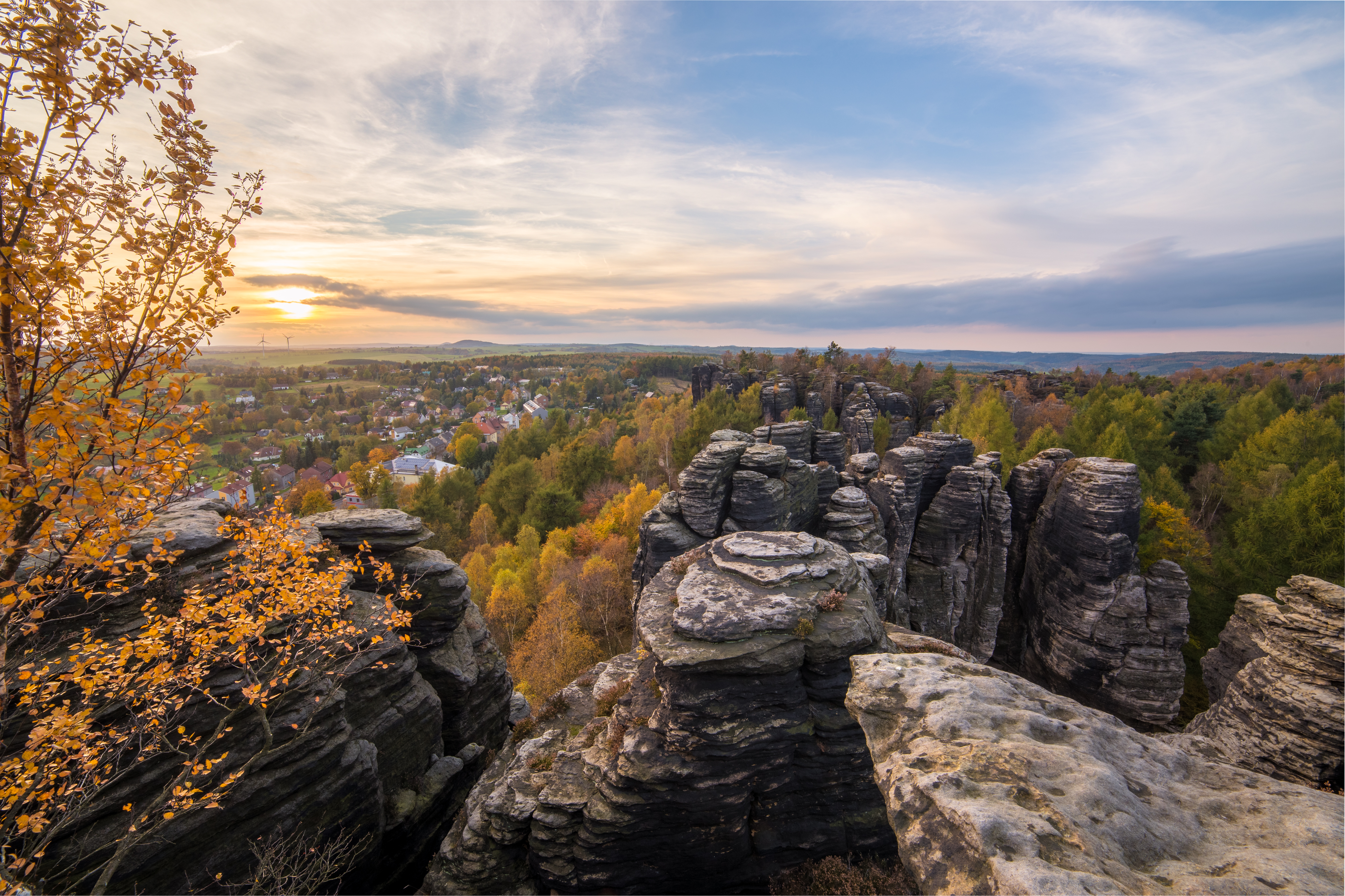 Sandstone rock formations at Tisa (Narnia) Rocks at sunset