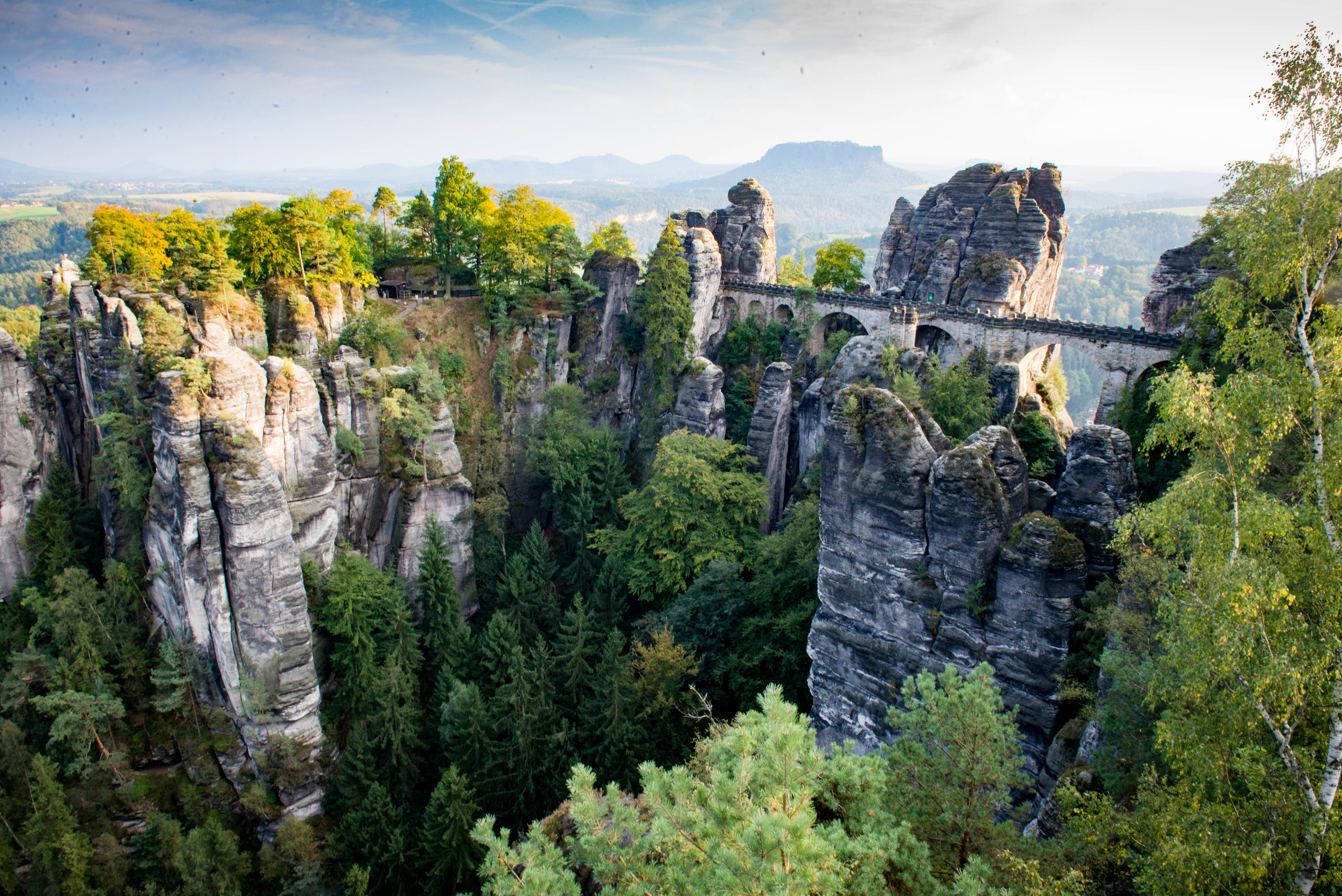Bastei Bridge spanning the sandstone pillars in Saxon Switzerland