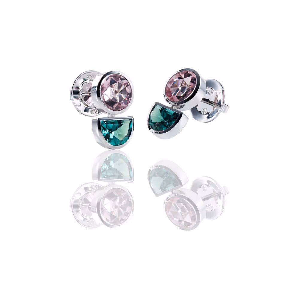 Turmalinohrstecker Rosen und Halbmonde