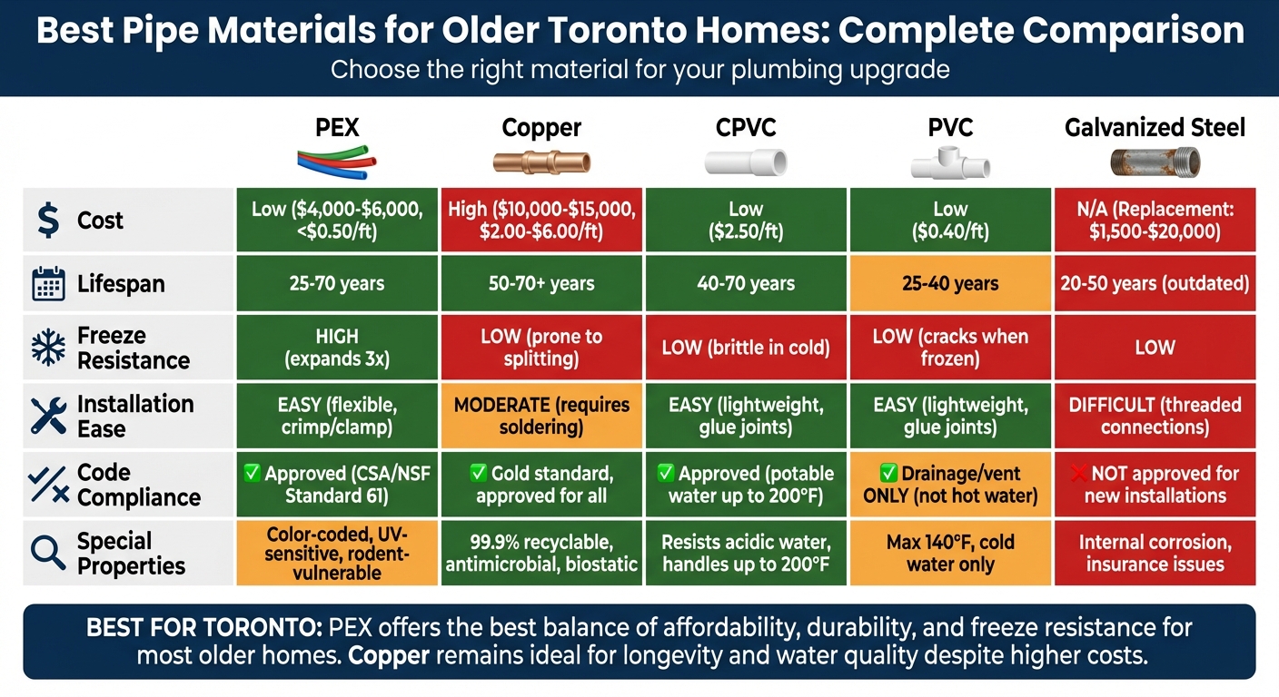 Pipe Materials Comparison for Toronto Homes: Cost, Lifespan & Performance