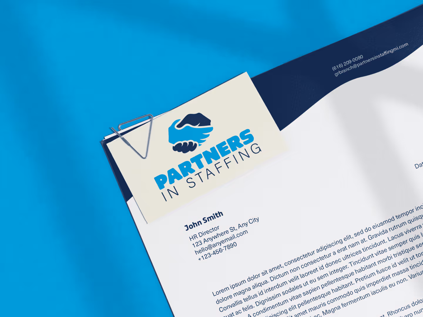 Partners in Staffing business card and letterhead mockup