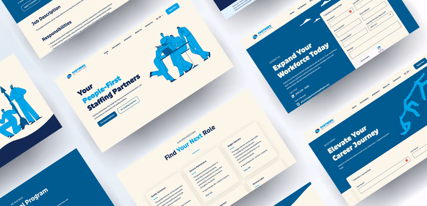 Partners in Staffing website screens mockup