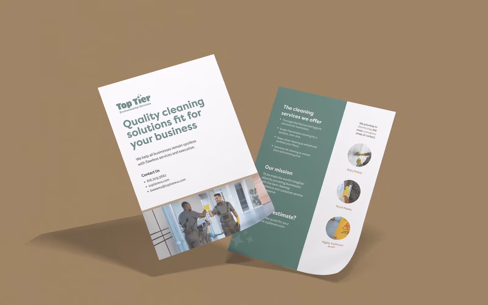 Top Tier Environmental flyer mockup showcasing front and back sides of flyer