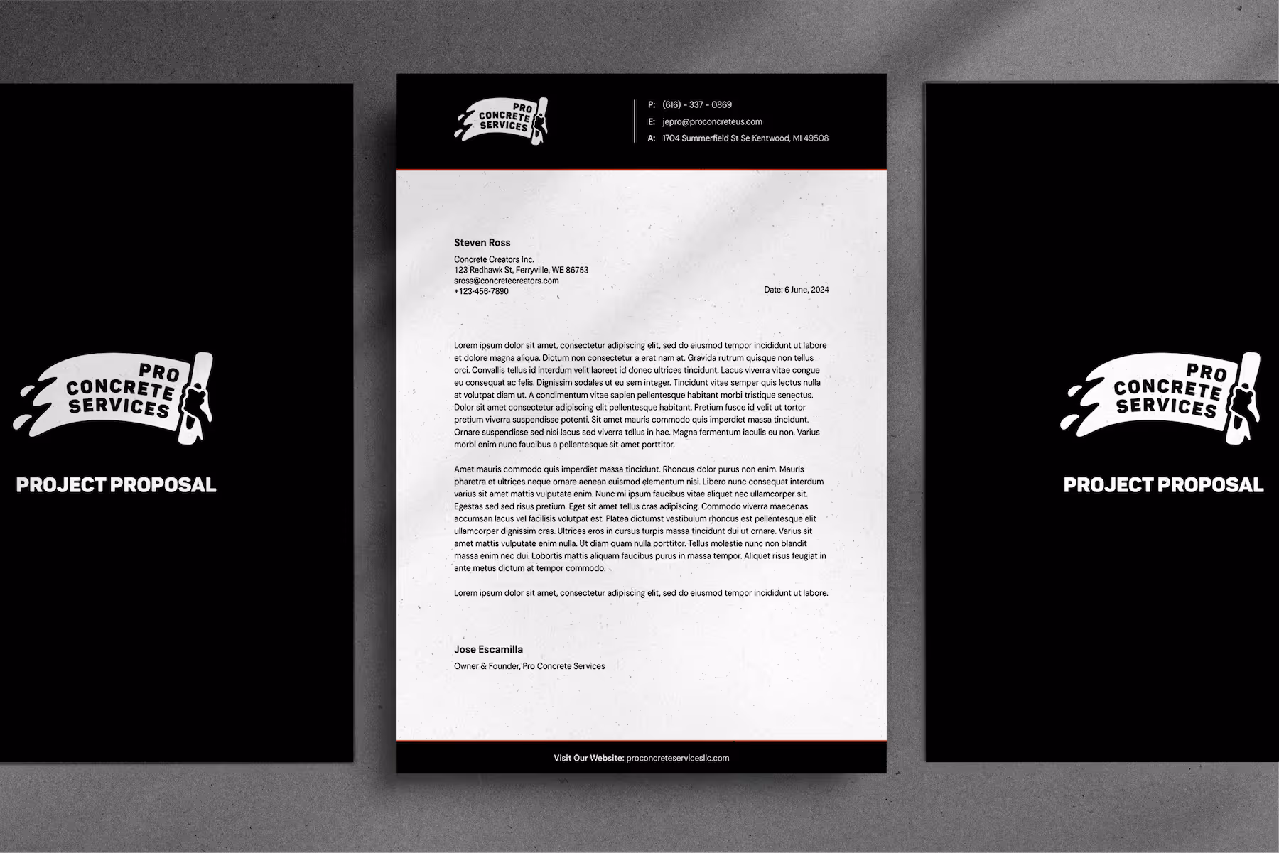 Pro Concrete Services letterhead mockup